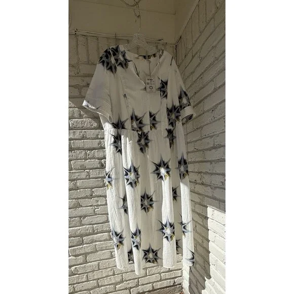 ulla popken dress Eco Cotton Starburst Print Tie Neck Dress 20/22 - Picture 3 of 14